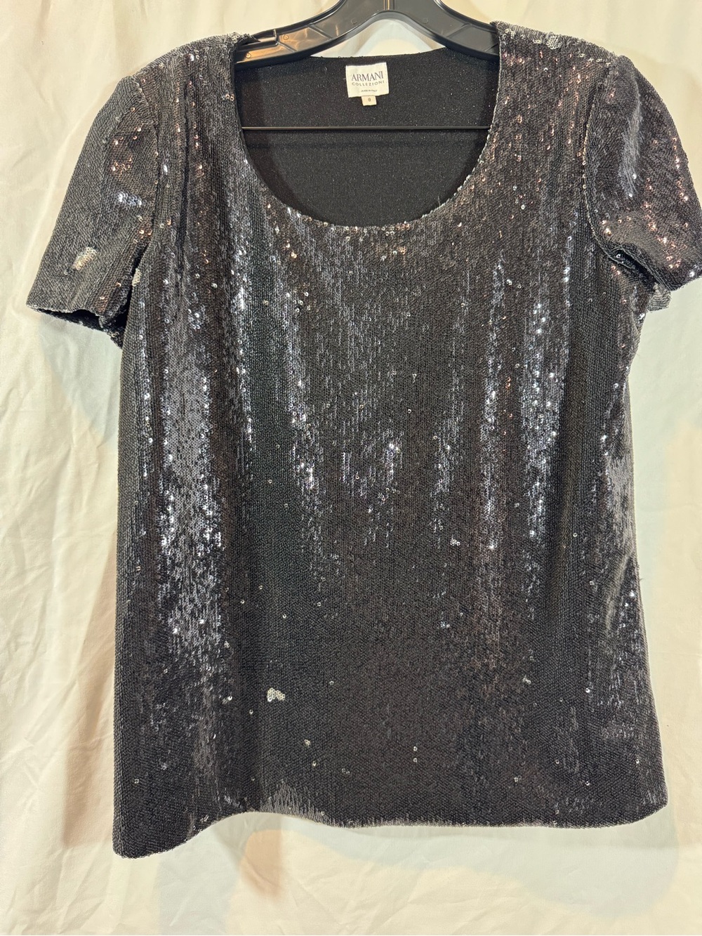 Armani Collezioni Black Sequin Scoop Neck Women's Top 8